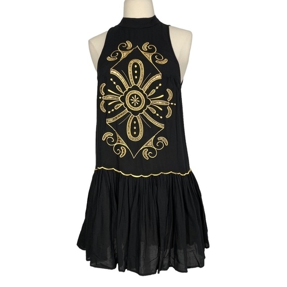 MORRISDAY Black & Gold High Neck Drop Waist Dress Small - Picture 3 of 10